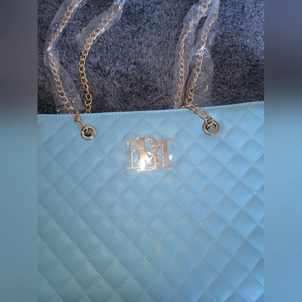 Badgley Mischka Blue Quilted Tote Bag NWT